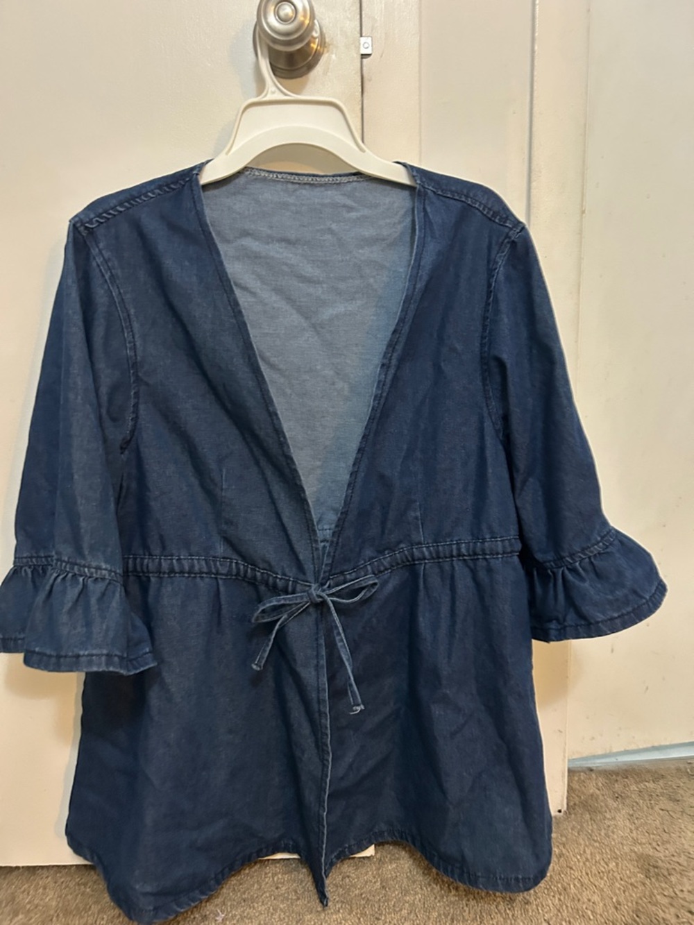 Emery Rose Women's denim jeans tie on Front Blouse - Blue 2xl